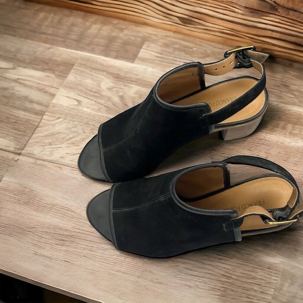 Franco Fortini Aniston Black Stacked Heel Women’s Size 9 M Leather Upper ($60)